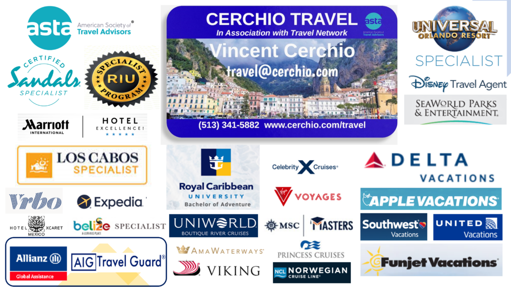Cerchio Travel business card – Contact Vince for CIE Tours booking